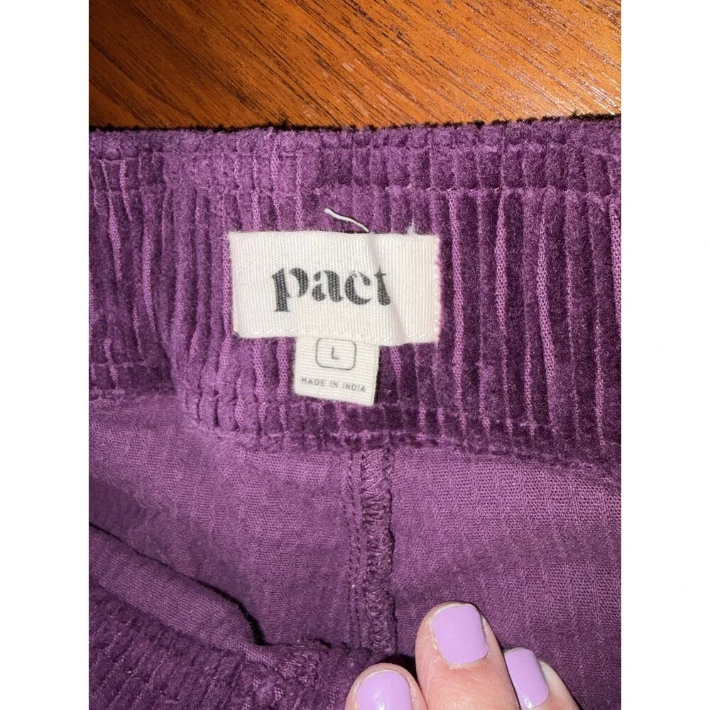 Pact Corduroy Cropped Wide Leg Pants Womens Purple L Stretch Organic Cotton Y2K - Picture 4 of 9